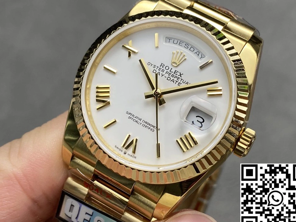 Date White Dial QF v5 Steel Tungsten Gold Day Rolex M128238-0113 Yellow Factory 36mm 0206